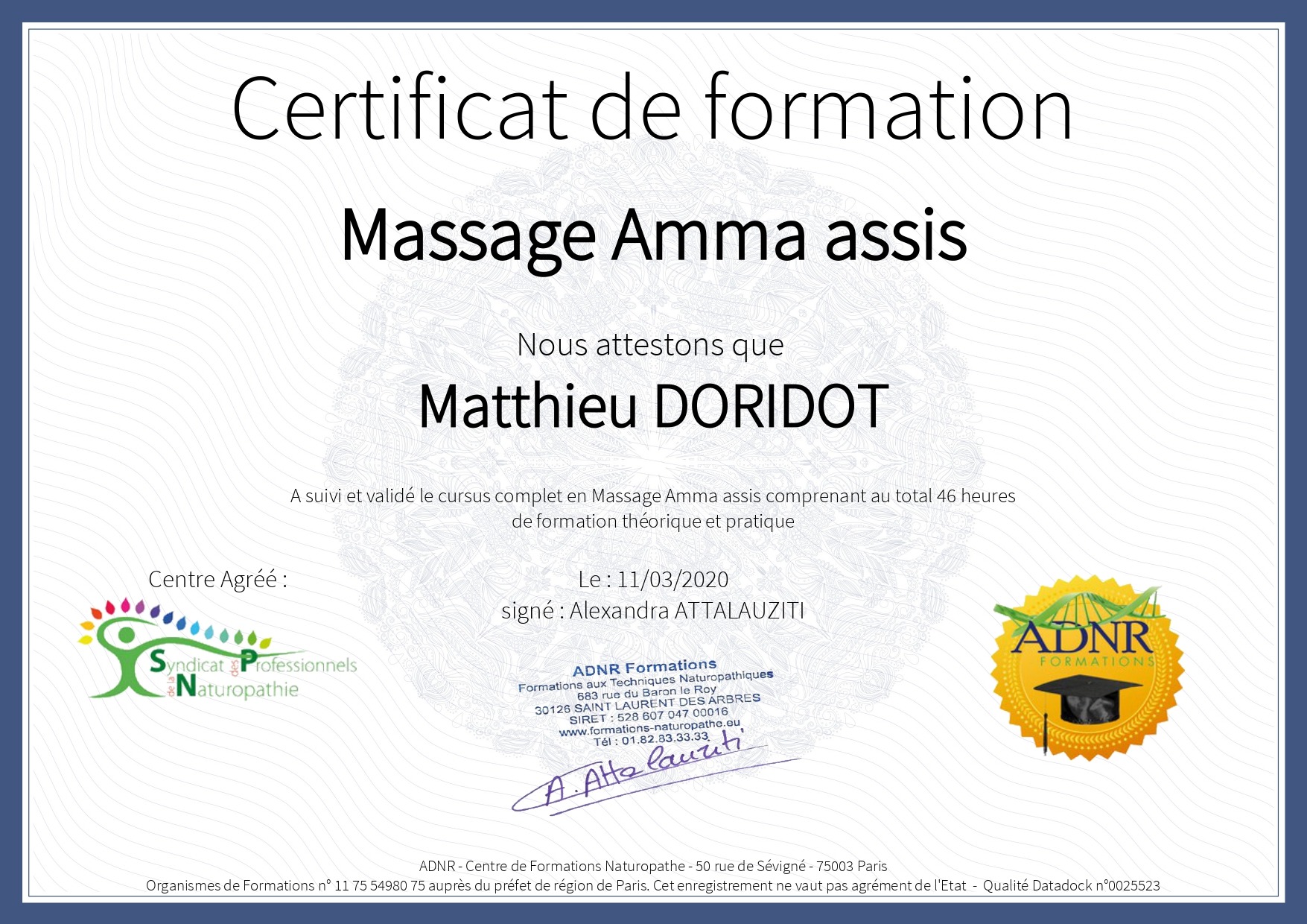 Certification DORIDOT Matthieu Amma assis