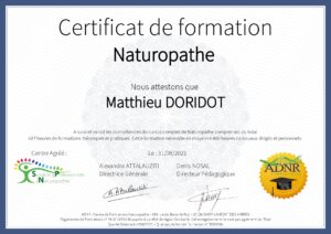 Certification DORIDOT Matthieu Naturopathe