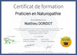Certification DORIDOT Matthieu Praticien en Naturopathie